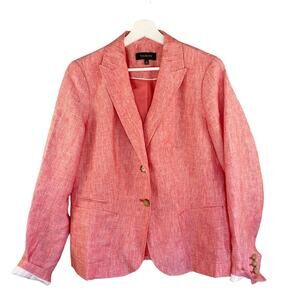 Talbots Blazer Womens 10 Salmon Coastal Linen Jacket Lined Pockets Fitted